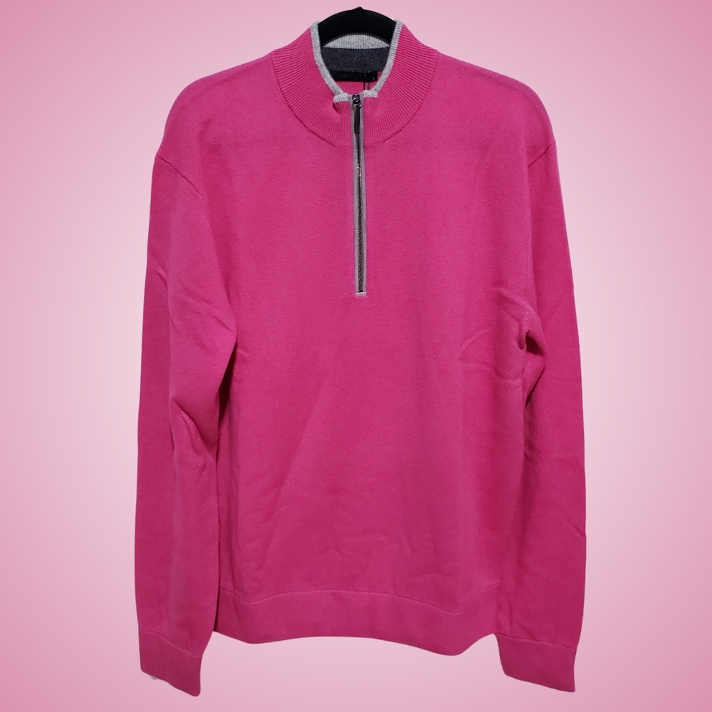 Greyson Sebonack Sweater Quarter Zip Wool, Cashmere Men Large Sasanqua NWT!